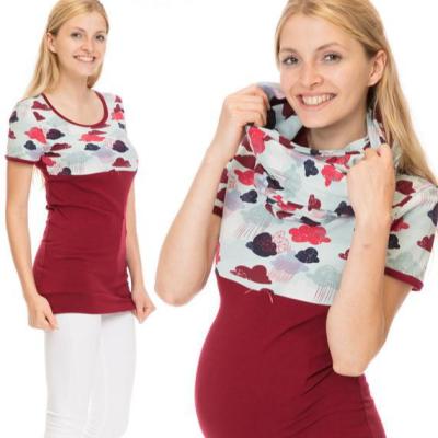 China Viable Hot Sale T-shirt Printed Short Sleeve Color Quilting Anti-exposure Casual Loose Maternity Nursing Clothes (With Scarf) for sale