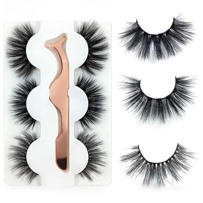 China Wholesale Seller Good Quality 3 Pieces Imitated 20 Mm 25Mm Faux Mink Eyelashes With Eyebrow Clip for sale