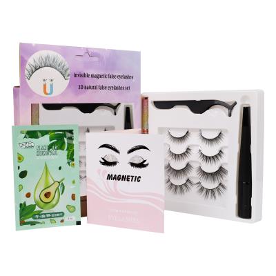 China New Top Quality 4 Pairs Different Silk Eyelash Extensions Magnetic Eyelash With Eyeliner for sale