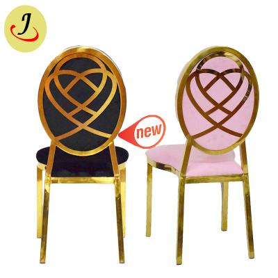 China Removable Elegant Removeable Back Wedding Event Chair Stainless Steel Gold Back Chair Black Dining Chair for sale