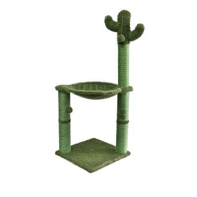 China Wholesale Viable Cat Tree Factory Green Cactus Cat Scratch Post Tree With Hammock Bed For Christmas for sale