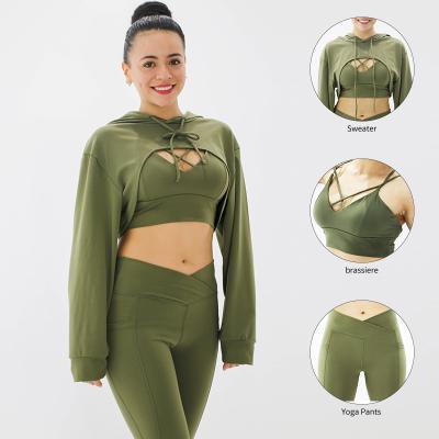 China 2021 New Women's Breathable Yoga Fitness Running Tops Quick-drying Sports Yoga Three-Piece Set for sale