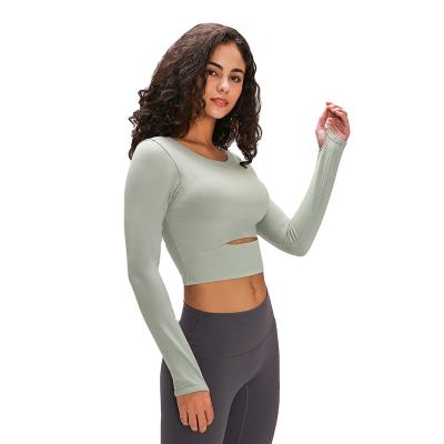 China New Breathable Sports Long Sleeve T Shirt With Short Outdoor Running Women Chest Pad Yoga Half Tops for sale