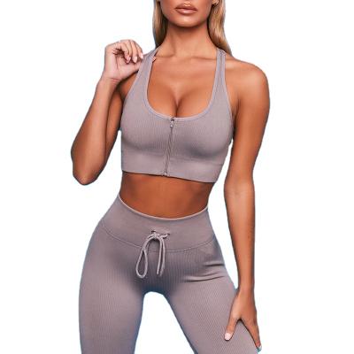 China Yoga Suit Front Zipper Sports Bra Seamless Yoga Pants High Waist Seamless Fitness Yoga Frontier Set for sale