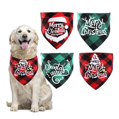 China Customized Viable Christmas Dog Triangle Bandanas Pet Bibs Santa Claus Plaid Washable Bandanas for sale