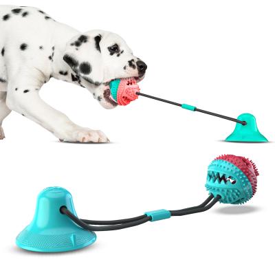 China Viable Toy With Suction Cup Dog Food Chew Ball Pet Dog Toys Dispensing Interactive Molar Toothbrush for sale