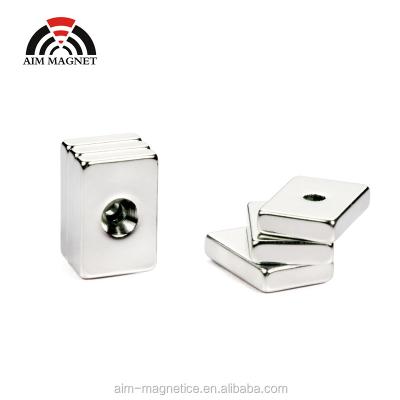 China Industrial Rare Earth N52 Neodymium Magnets Permanent Magnet N35 Rectangle Super Strong Block With Hole for sale