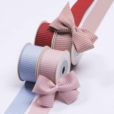 China Ribbon 2.5/4cm Width High Toughness Polyester Korean Color Stitching Double Thicken Thousand Bird Plaid Webbing DIY Hair Bows for sale