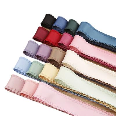 China Wholesale apparel accessories gift wrap polyester spot face ribbons 15-40mm high tenacity double ruffle fold ribbon for sale