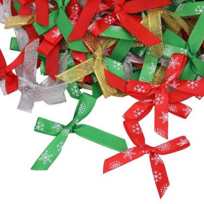 China Handmade Polyester Bow Statin Christmas Floral Bow Ribbon Hanger Decoration Red/Green Gift Wrapping for sale