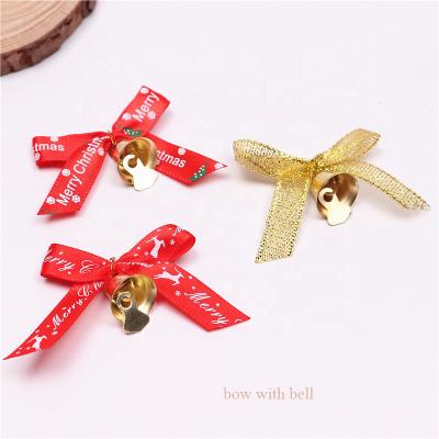 China Red Recyled 4cm Mini Christmas Bell Gift Decoration Custom Satin Ribbon Bow Ribbon Ornaments Small Christmas Bow for sale