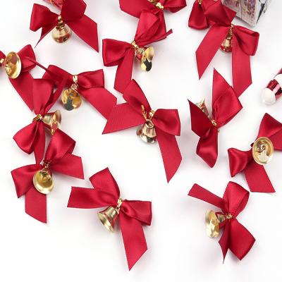 China Custom Red Christmas Bell Mini Recyled 6cm Satin Bow Ribbon Gift Decoration Ribbon Ornaments Small Christmas Bow for sale