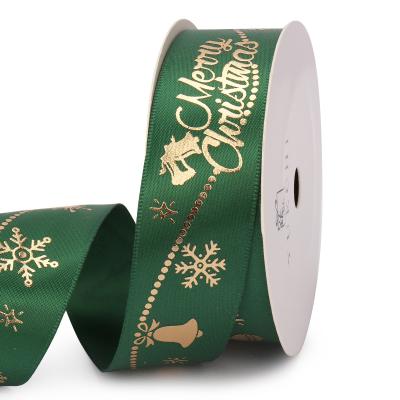 China Custom Printed Durable Polyester Ribbon Christmas Snowflake Santa Deer Bell Pattern Gift Candy Wrapping DIY Bow Decoration for sale