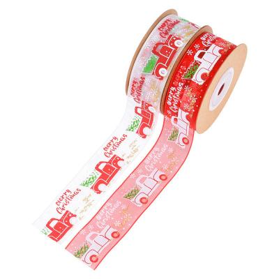 China Organza Ribbon 6-40mm Wide Durable Xmas Celebration Deer Christmas Tree Car Snowflake Print Merry Christmas Ribbon for sale