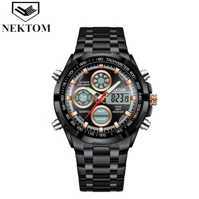 China Alarm NEKTOM Top Brand Wristwatch Quartz Watch Stainless Steel Butterfly Strap Waterproof Digital Movement Watches For Men Sport Clock for sale