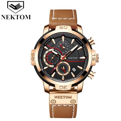 China Top NEKTOM 2022 Chronograph Brand Quartz Watch Sport Watches Waterproof Leather Strap Luxury Quartz Wrist Men Watches Watches For Men for sale