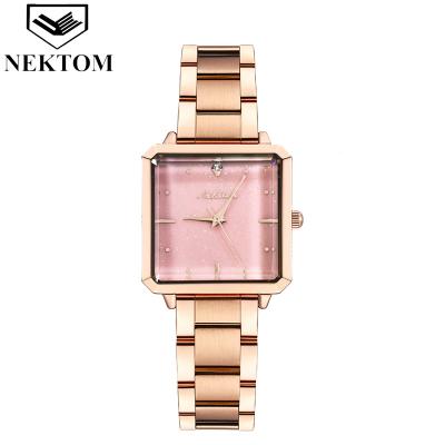 China NEKTOM 2022 Chronograph Stainless Steel Strap Women Watches Waterproof Square Dial Ladies Diamond Quartz Wrist Watch For for sale