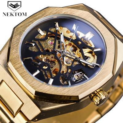 China NEKTOM Waterproof Men Watch Transparent Mechanical Watch Gear Automatic Silver Gold Skeleton Design Stainless Steel Belts Synchronize for sale