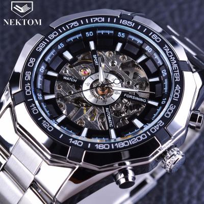 China NEKTOM Waterproof Men Watch Gear Transparent Mechanical Automatic Silver Gold Skeleton Design Stainless Steel Relogio Masculino for sale