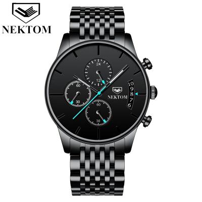 China Wholesale NEKTOM Chronograph Wristwatch Quartz Watch Stainless Steel Glass Butterfly Strap Waterproof Fashion Watches For Men Sport Watch for sale