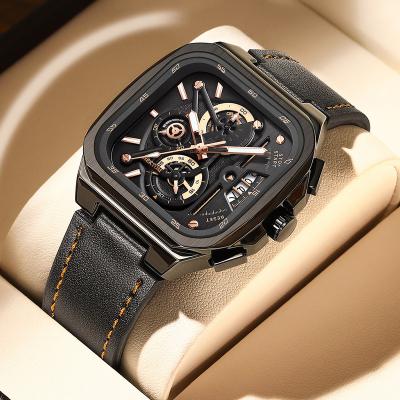 China NEKTOM 2022 Chronograph Square Polit Luxury Men Watches Waterproof Leather Strap Sport Watch Fashion Waterproof Quartz Wrist Watch for sale