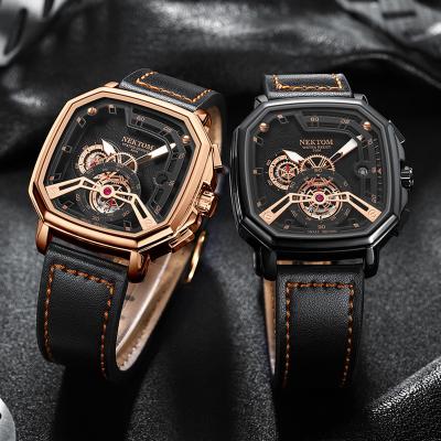 China NEKTOM 2022 Chronograph Square Luxury Automatic Watch Outlook Leather Strap Sports Waterproof Watch Shape Quartz Waterproof Wrist Watch for sale