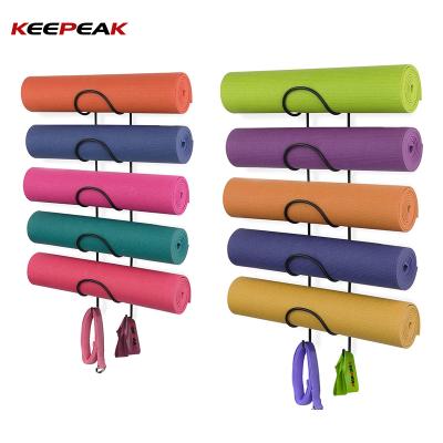 China Hot Selling Keepeak Amazon Sustainable Gym Organizer Hanging Shelf Rack Wall Mounted Yoga Mat Rack for sale