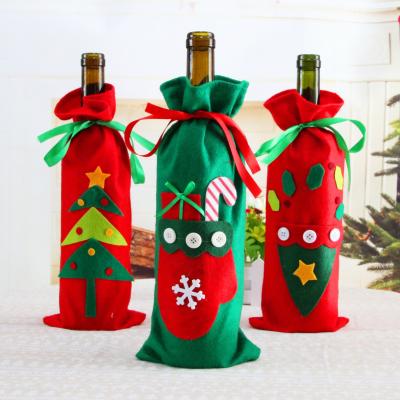 China Hot Sale BIODEGRADABLE Non Drawstring Decoration Woven Fabric Sublimation Bottle Christmas Wine Pouch Gift Bag With Custom Logo for sale