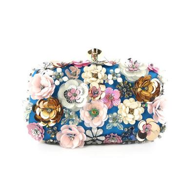 China Acrylic +silk hand make full flower women mini handbag purse evening clutch lady clutch hard box for sale