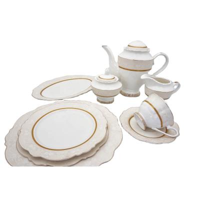 China New Viable Turkish Plain 47pcs Bone China Cut Edge Dishes Porcelain Dinner Set for sale