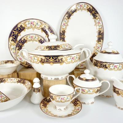 China Viable Classic Vintage Dinnerware Gold For Dinner Set Floral Wedding Indian Porcelain Dinnerware Ceramic Dish Of 8 Erpson Pakistan for sale