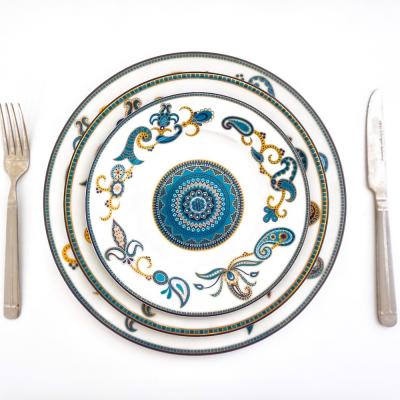 China Sustainable Luxury 16pcs Porcelain Dishes And Plates Moroccan Porcelain Ceramic Dinner Dishes for sale