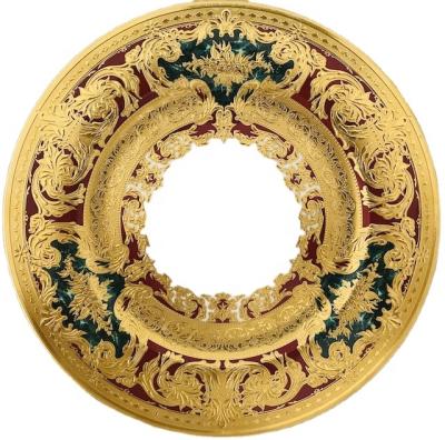 China Viable New High Quality Bone China Ceramic Gold Porcelain Embossed Dishes for sale