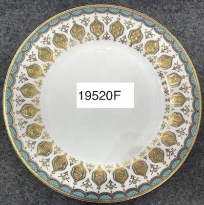 China New Sustainable Luxury Bone China Raised Ceramic Gold Porcelain Dinner Dish for sale