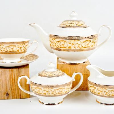 China Viable Porcelain Cup And Saucer Russian Tea Set With Gift Box Decal Gold Teacup Set Ceramic Tableware for sale