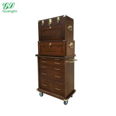 China Lockable Nut Trolley Latch Wooden Rolling Tool Box for sale