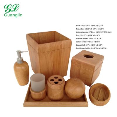 China Sustainable Rubber Wooden Bathroom Accessories 8 Piece Bathroom Set For Home And Hotel for sale