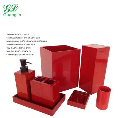 China Sustainable Red High Gloss Wooden Bathroom Accessories Set For 7pcs for sale