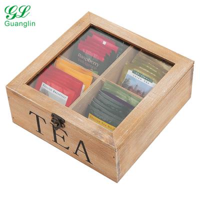 China Handmade Rustic Multipurpose Wooden Organization Display Box Tea Box With Clear Lid for sale