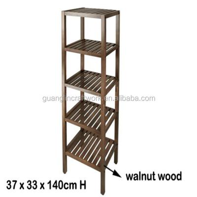 China 5 Tier Natural Sustainable Bathroom Organizer Bamboo Wooden Standing Storage Shelf for sale