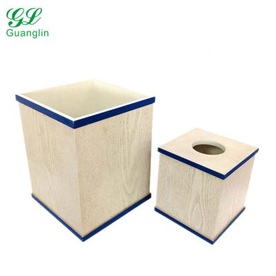 China Sustainable Wooden Hand Painted Lines Trash Can With Tissue Box for sale