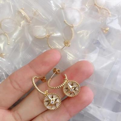 China Other Trendy Earring 18K Gold Plated Fram Hexagram Star Circle Zirconia Circle Earrings Jewelry Stainless Steel Dangling Earrings Wholesale for sale