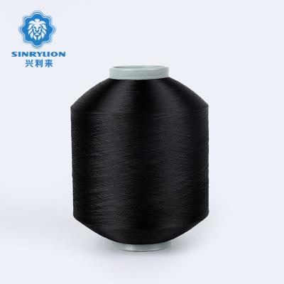 China Newest Sustainable RPET 75D/36F Black FDY Recycle Polyester Warp Yarn With GRS And TC For Weaving for sale