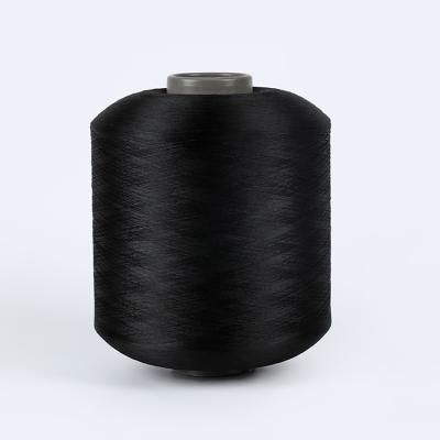 China AA Sustainable Grade Polyester Yarn DTY 150/48 Full Matte Black 100% Polyester Quality Twist For Woven Label for sale