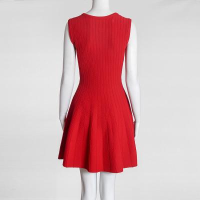 China 2022 Custom Summer Round Collar Breathable Sleeveless Ribbed Knit Red Women Casual Dress for sale