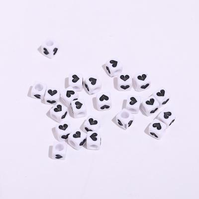 China Factory Wholesale Bulk High Quality 6mm White Cube Heart Inner Letter AC2053 Acrylic Beads Heart Acrylic Beads For Jewelry Making for sale