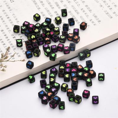 China AC2051 Acrylic Fluorescent Black Colorful Shape Of Love Beads 6mm Loose Acrylic Cube Beads For Accessories Jewelry Making Diy Bracelet for sale