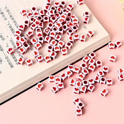 China Wholesaler AC2050 Acrylic Bulk 6mm Red White Acrylic Square Beads Like Flower Pattern Cube Acrylic Beads For Jewelry Making Accessories for sale