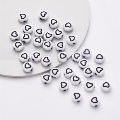 China Factory Sale AR2004 Acrylic Bulk 4x7mm Heart Acrylic Black White Love Loose Spacer Beads For Jewelry Making DIY Bracelet Accessories for sale