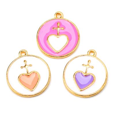 China H111 Casual/Sporty Oil Drip Round Shape Jesus Cross Pendant Love Heart Style Alloy Crosses Charm DIY Earrings Necklace Accessories for sale